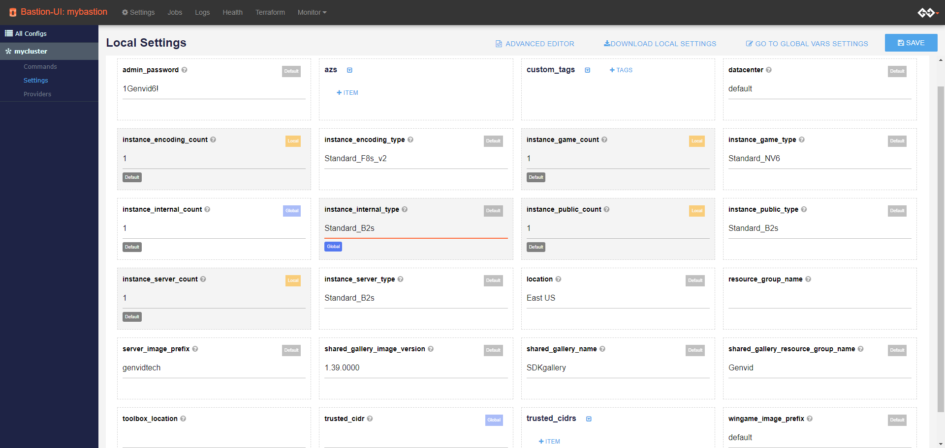 Basic Terraform settings